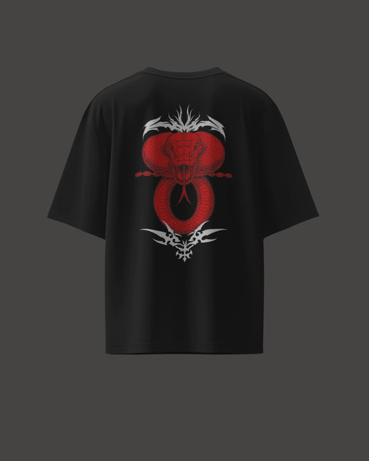 Kaal Sharp Printed Oversize Cotton Black T-Shirt