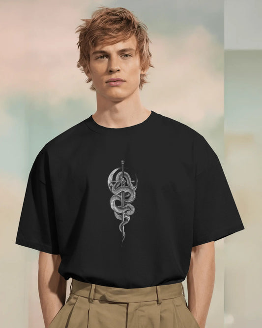 Kaal Sharp Printed Oversize Cotton Black T-Shirt