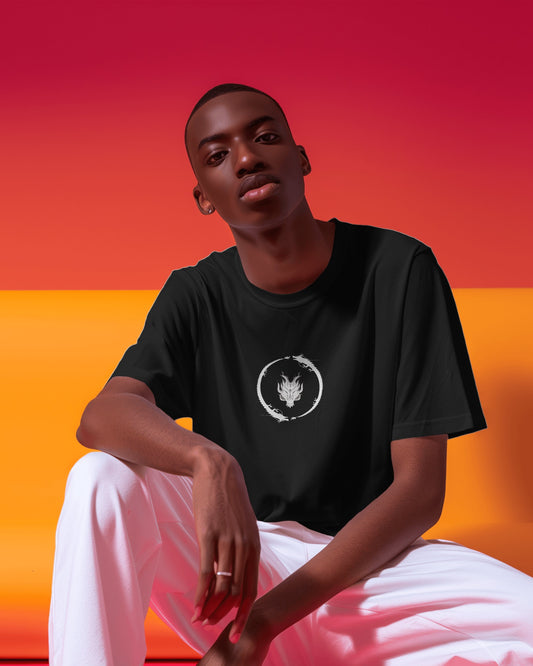 Demon Dragon Printed Oversize Cotton Black T-Shirt