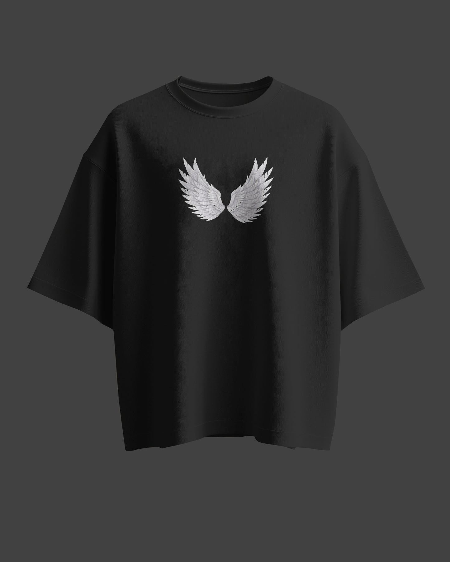 Angel Soul Printed Oversize Cotton Black T-Shirt