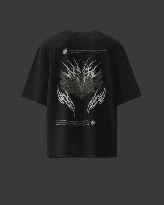 Evil Dragon Printed Oversize Cotton Black T-Shirt