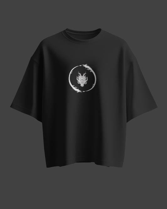 Demon Dragon Printed Oversize Cotton Black T-Shirt