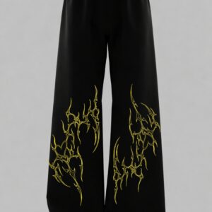 Straight Fit Baggy Pants with Yellow Tribal Graphic Print