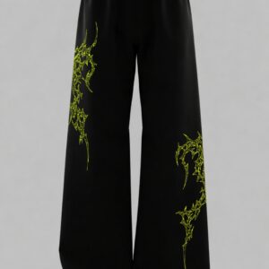Unisex Black Baggy Straight fit Pants with Neon Tribal Print