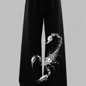 Black Baggy Pants with Scorpion Graphic Print – Unisex Streetwear