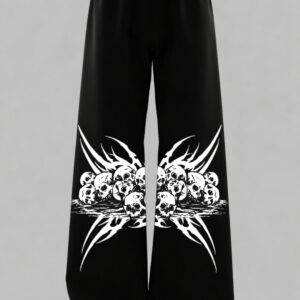 Unisex Black Baggy Pants with Skull Graphic Print