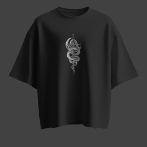 Red Serpent Graphic Unisex Oversized T-Shirt – Black