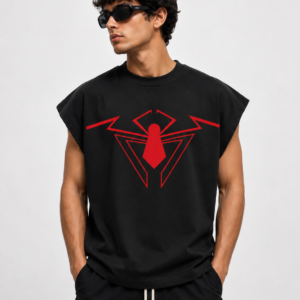 Men's Oversized Sleeveless Printed Cotton Tank T-Shirt | Casual Streetwear Gym Vest | Black Product Description