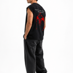 Men's Oversized Sleeveless Printed Cotton Tank T-Shirt | Casual Streetwear Gym Vest | Black