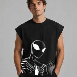 Men's Oversized Sleeveless Printed Cotton Tank T-Shirt | Casual Streetwear Gym Vest | Black Product Description
